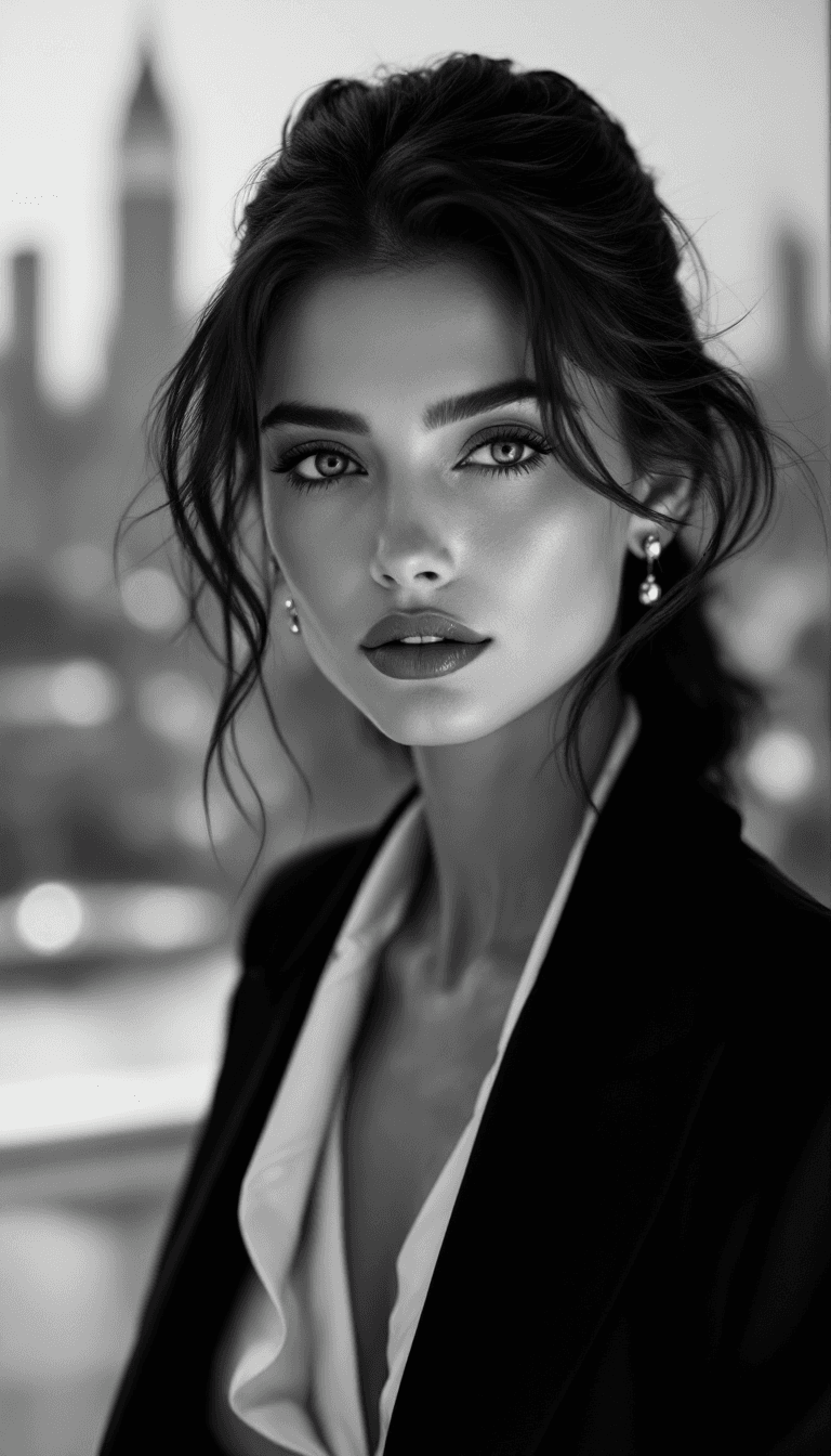 AI generated: A stunning black-and-white fine-art portrait of an elegant individual exuding quiet confidence and e...