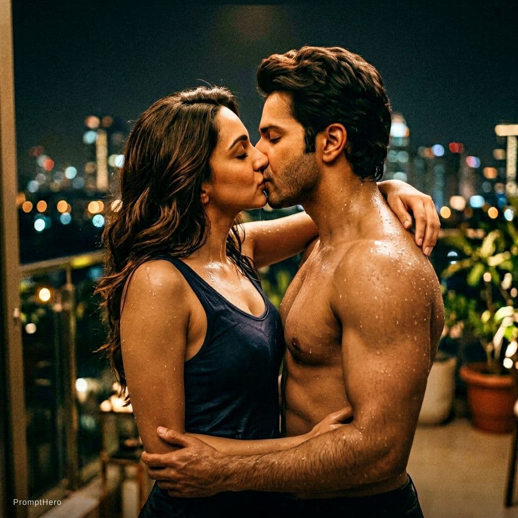 AI generated: kiara advani bollywood actress bare chest kissing