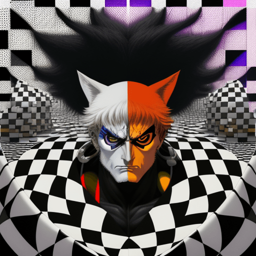 AI generated: Schizophrenic nuclear samurai. Tesselated AI omen. By Jean Leon Gerome::1. 8 op art:: checkerboard::...
