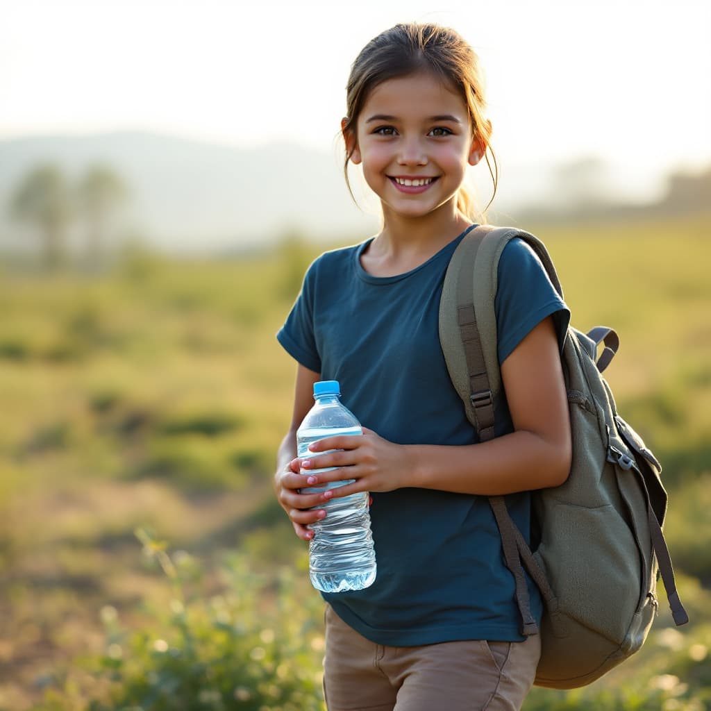 AI generated: young girl carrying water bottle