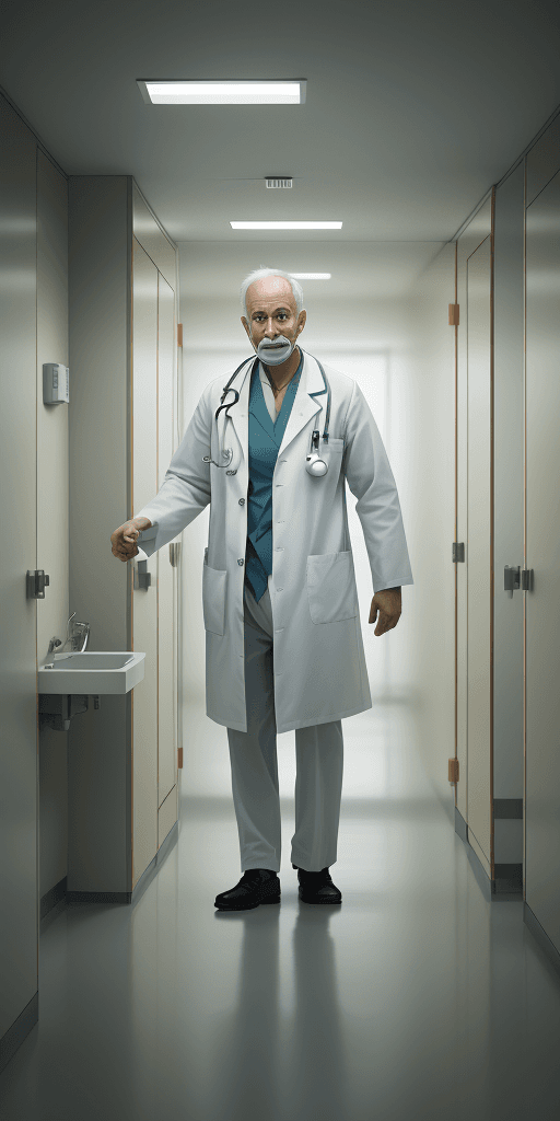 AI generated: High resolution vertical photography of a doctor inside a hospital room 