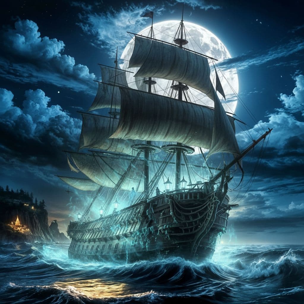 AI generated: bateau fantôme au pacific
