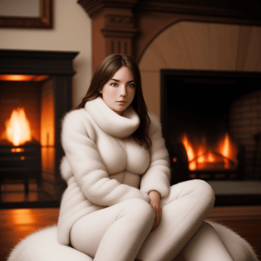 AI generated: high resolution person sitting on a fluffy fur in front of a fireplace