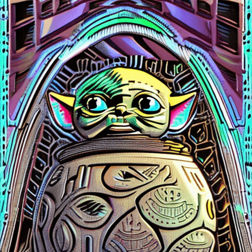AI generated: Star Wars - Baby Yoda, style of Dan Mumford, Jim Phillips, detailed, intricate