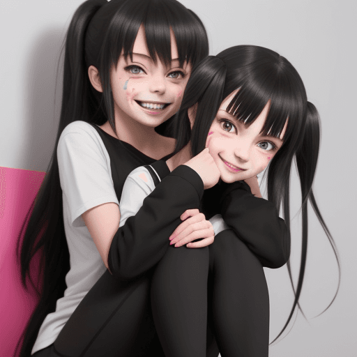 AI generated: Anime image of a girl wearing black leggings playfully sitting on a girls face as a prank. Sitting, ...
