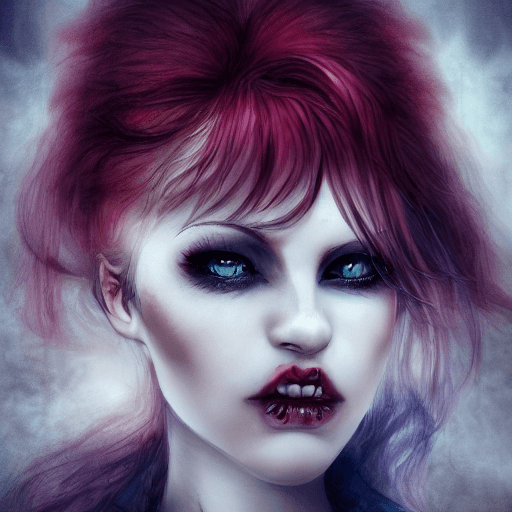 AI generated: highly detailed portrait of russian 20-year-old woman, dark evil red hair, fantasy, pale skin, vampi...