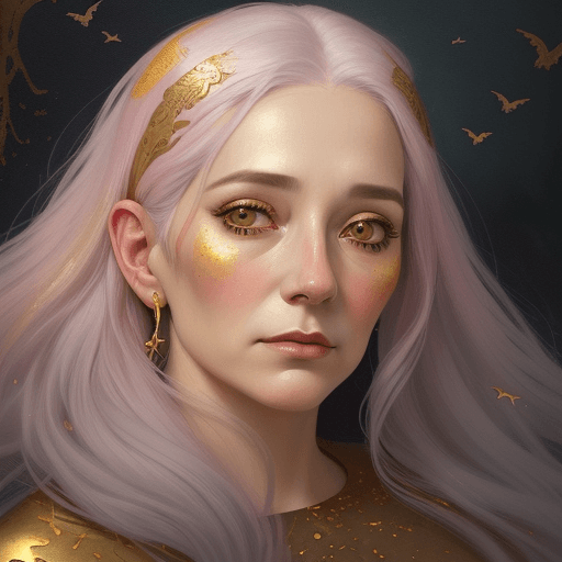 AI generated: A woman in pink paint with a grey hair, in the style of hyperrealistic marine life, dark gold and go...