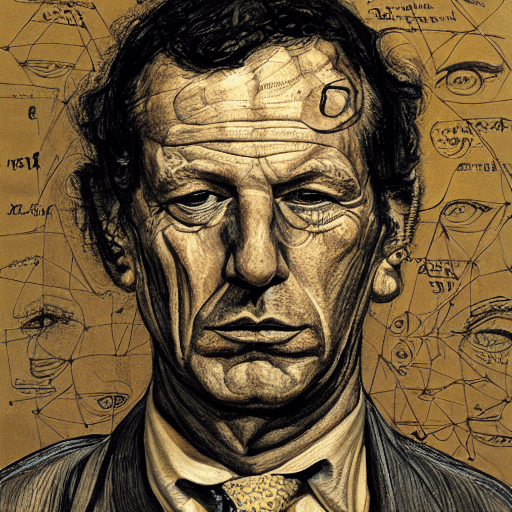 AI generated: self portrait lucien freud, infographic, chart, data visualisation artwork, schematics, diagram, mea...