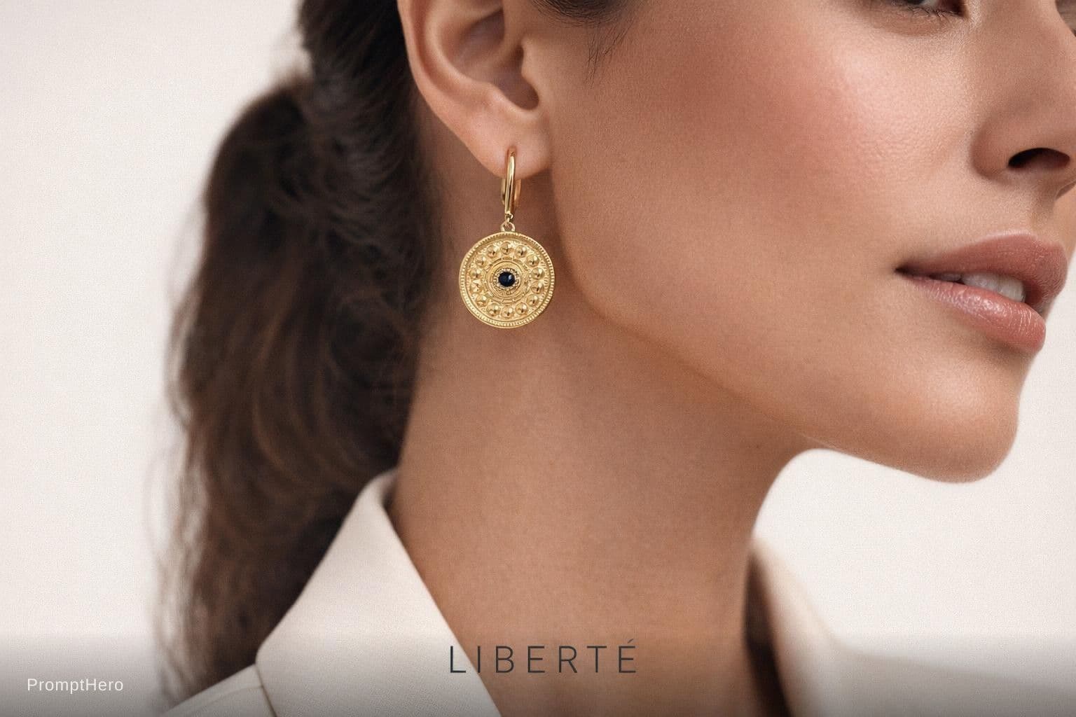 AI generated: Focus only on ear and jawline.

Product dominant.

85mm lens.

Luxury lighting.

Clean background.

...