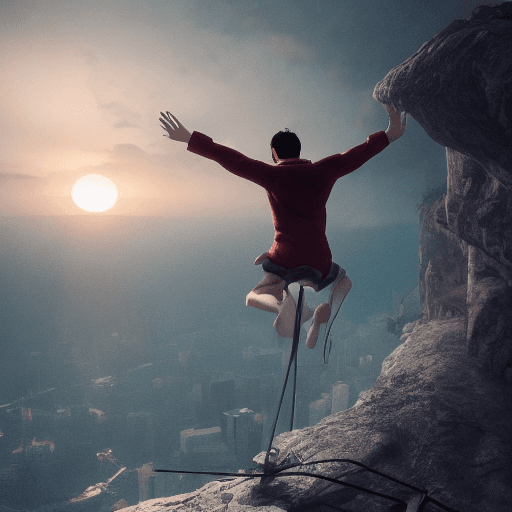 AI generated: ultra realistic Photo of a person balanced on a Razor's edge, dramatic light, pale sunrise, cinemati...