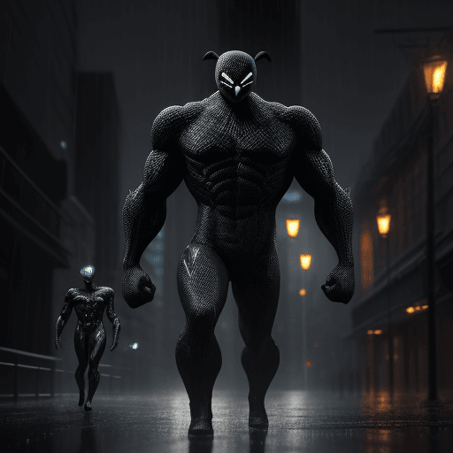 AI generated: Two man someone tall other medium size friends with symbiote they're open face , friends posing, dar...