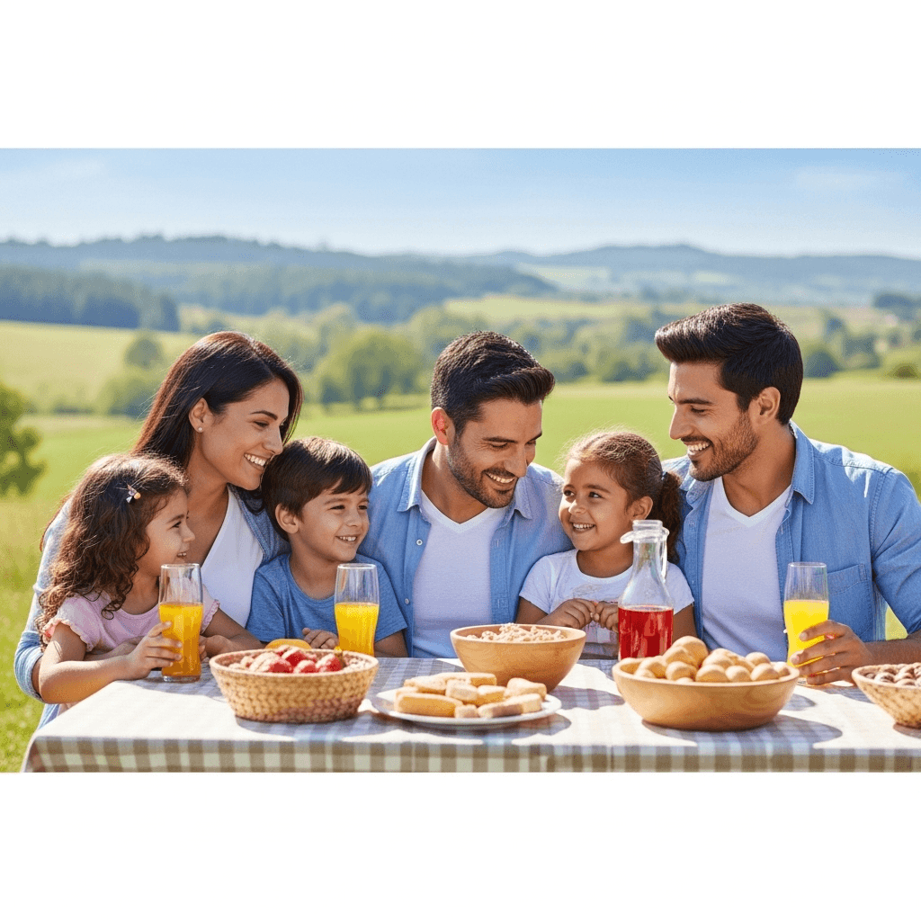 AI generated: Familia  con cuatro hijos y el yerno feliz en casa de campo