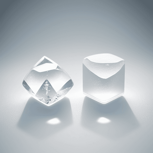 AI generated: Photo of a crystal and ice cube resembling white quartz, illuminated by warm light to create serene ...