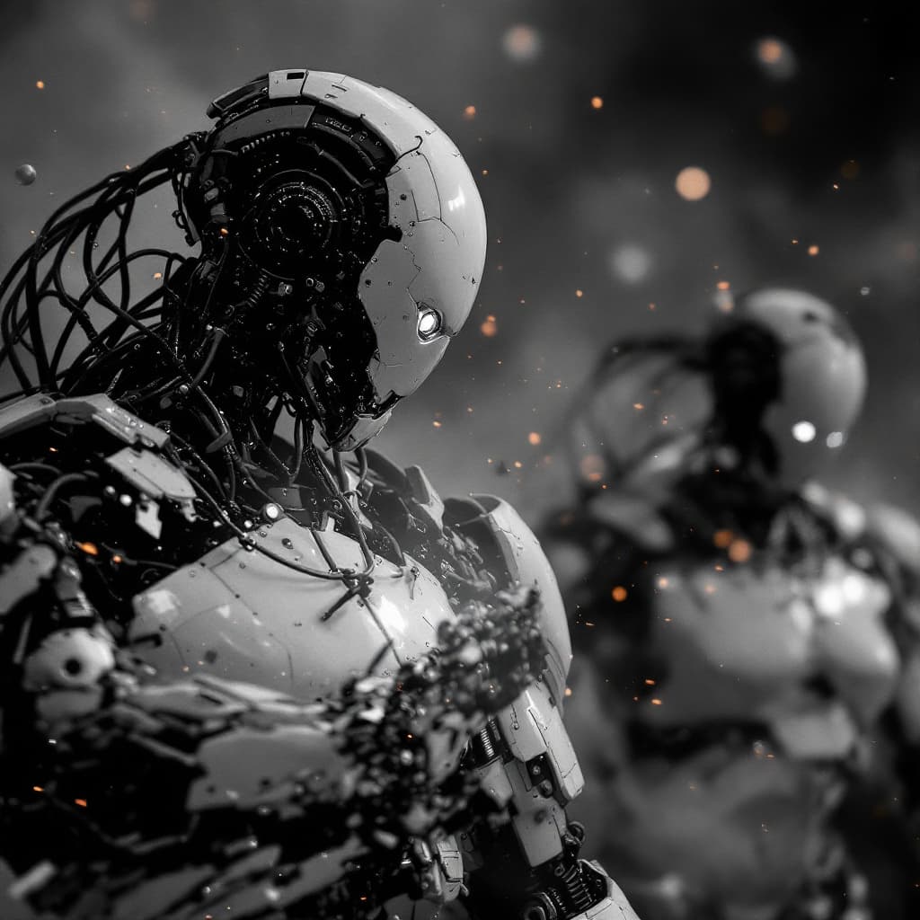 AI generated: battle of the humanoid robots, robotic war found living in my make-believe made-up imagination that ...