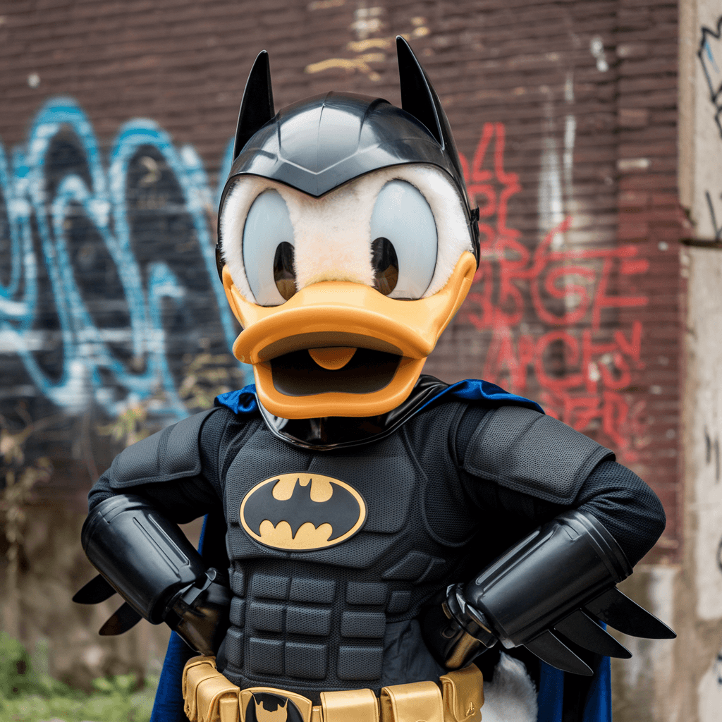 AI generated: a portrait of d0nald duck wearing a batman armor

