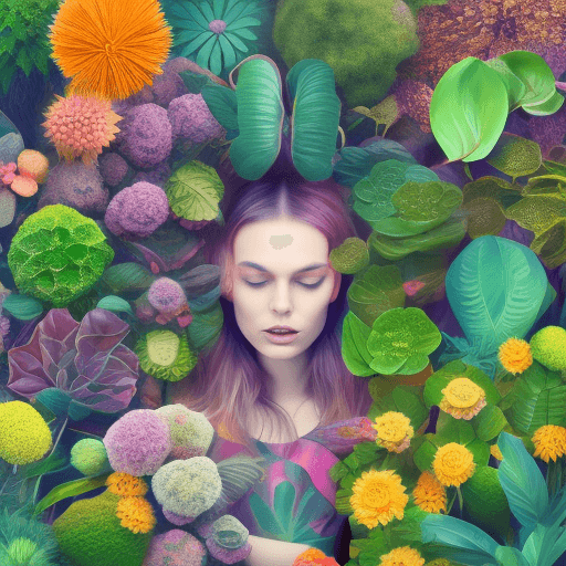 AI generated: many different plants, animals and people in colorful and photorealistic