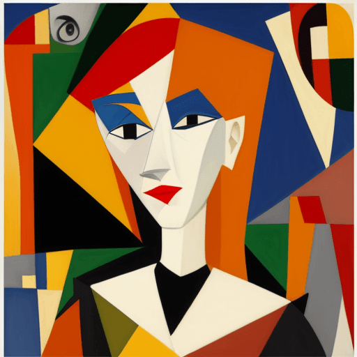 AI generated: Cubism redheaded woman made of song in the style of Pablo Picasso and Georges Braque, and joined by ...