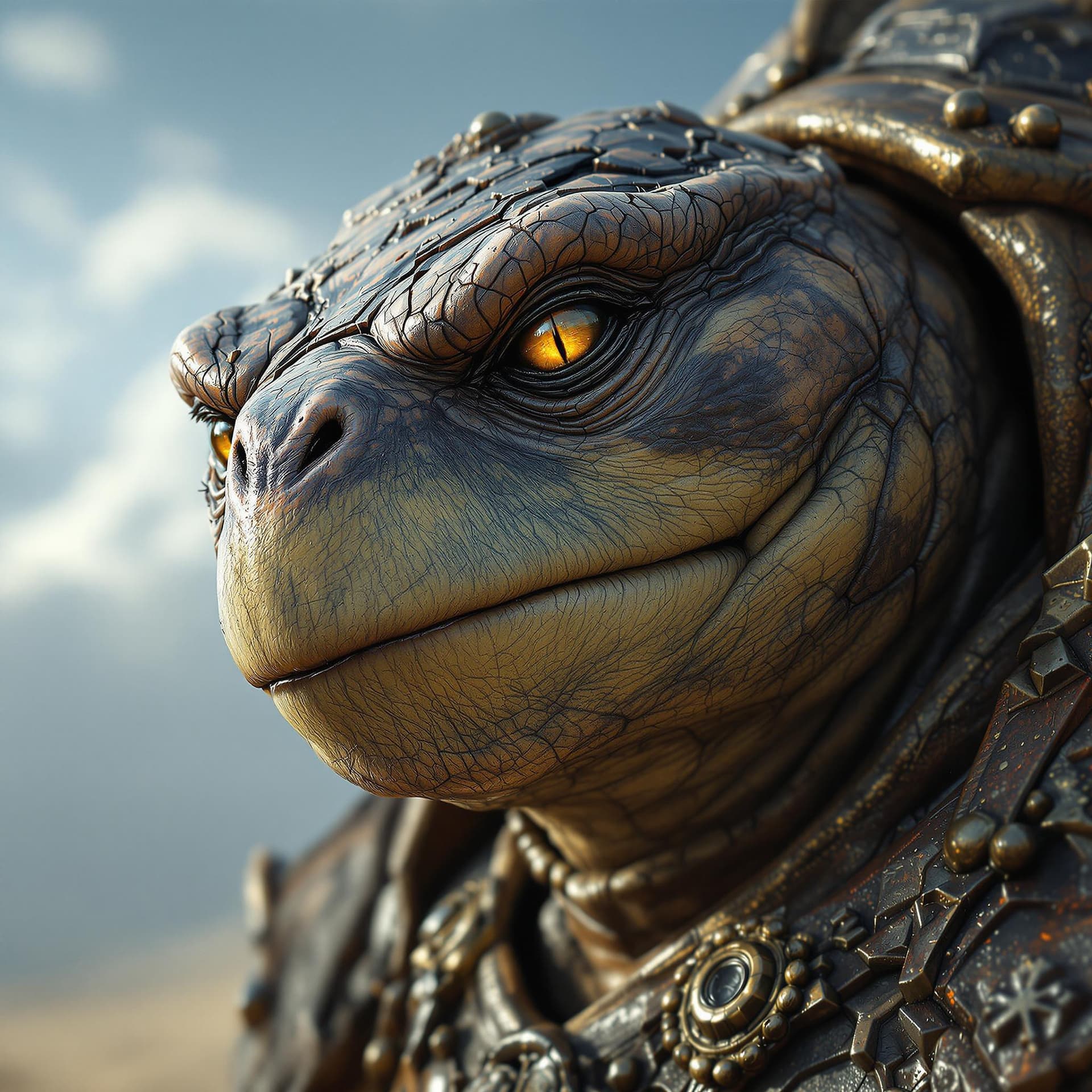 AI generated: ultra realistic photo, fantasy character portrait, male elderly anamorphic snapping turtle face!, hy...