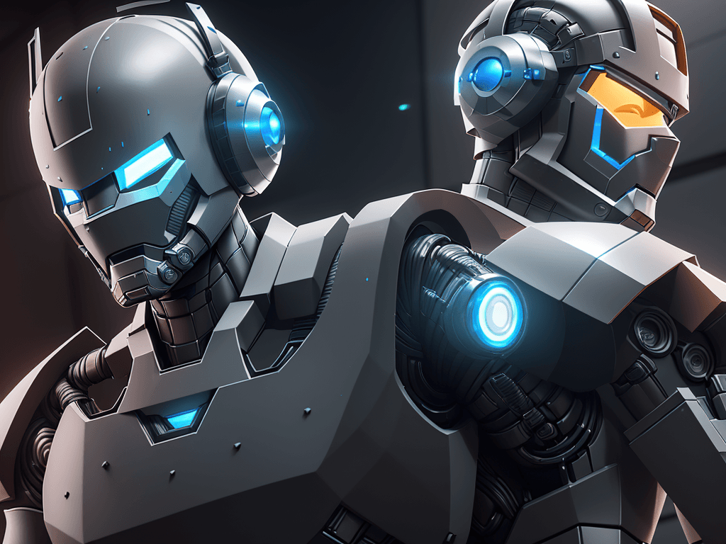 AI generated: 3D rendering of a close up of a robot wearing a helmet, matte painting unreal engine, as a fortnite ...