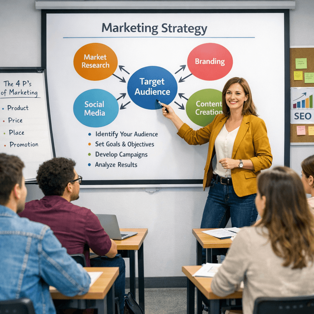 AI generated: teaching marketing in classroom