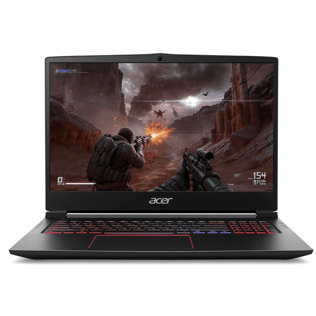 AI generated: a stunning image  (1000 pixeles x 1000 pixeles) ultra HD 4k, in white background of laptop Acer Nitr...