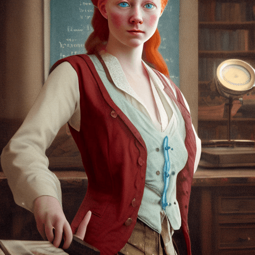 AI generated: Imagine the portrait of a beautiful young elegant redhead with blue eyes and a thin white face full ...