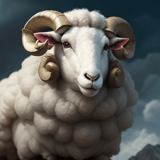 AI generated: A portrait of a magnificent sheep striving forward in a heroic stance wearing a super hero cape. Int...