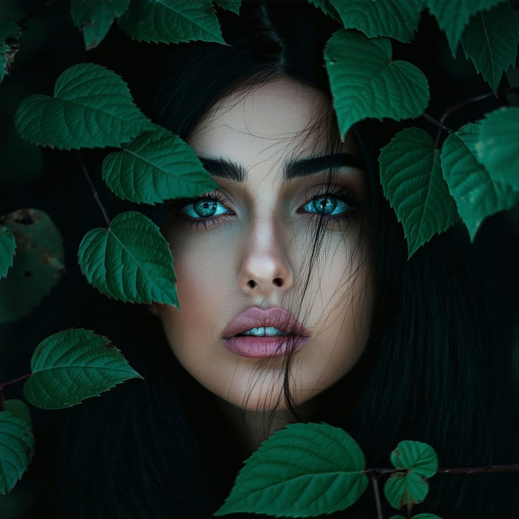 AI generated: The image is an illustration of a close-up of a woman's face. The woman has long dark hair and blue ...