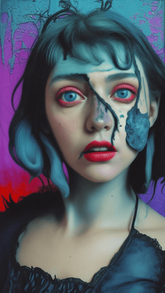 AI generated: horror portraits and cities surrealist literature style pop art in an impressionistic style impressi...
