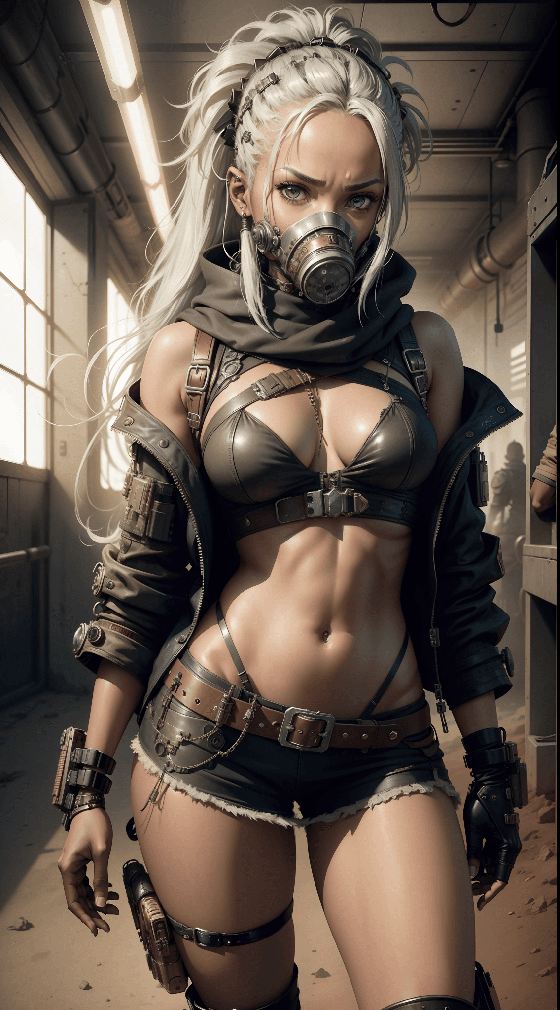 AI generated: SteamPunk a close up of a person wearing a gas mask, cyberpunk art, inspired by Luis Royo, futuristi...