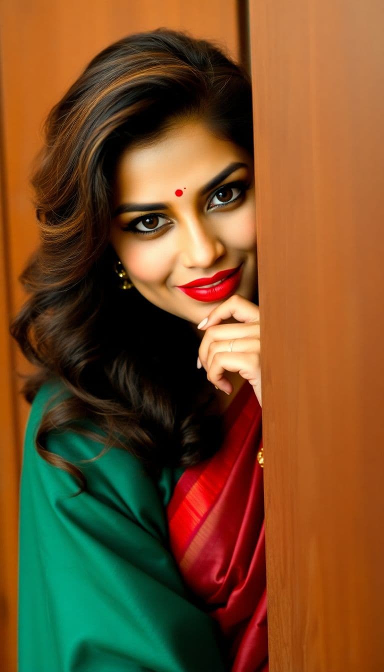 AI generated: A beautiful married woman, around 30-32 years old, with an enchanting allure. Her fragrant, wavy hai...