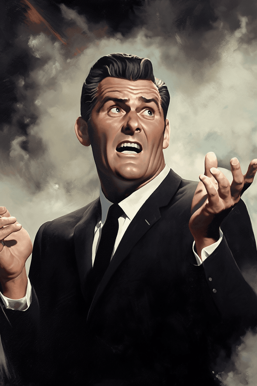 AI generated: A charismatic actor delivering a monologue, with slicked-back hair, Longshot shot, in the style of C...