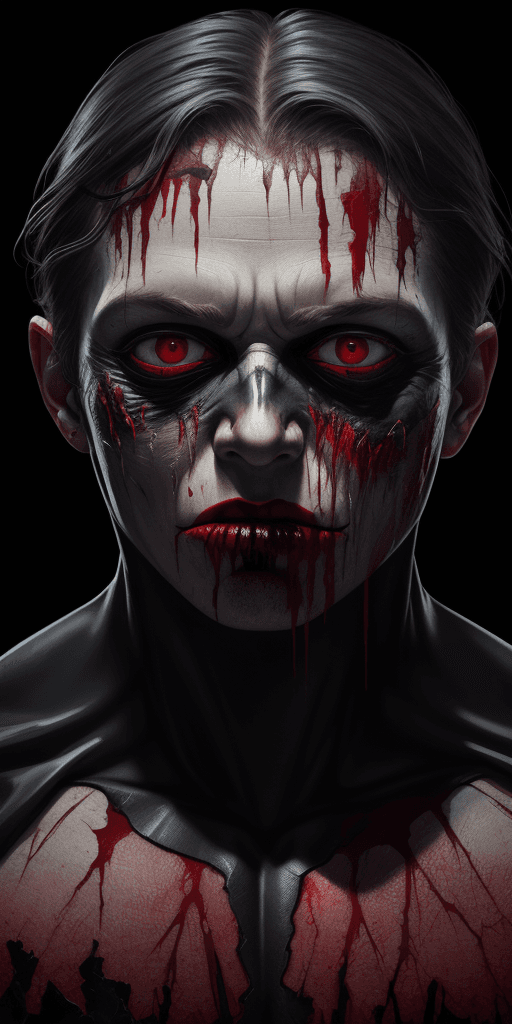 AI generated: 8k Studio Photography, work over Batman, bloody face, open flesh wounds, Scary Creepy (Grisly) Omino...