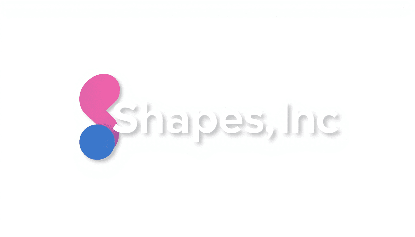 AI generated: Create a 3D geometric logo featuring the name 'Shapes, Inc.' using triangles, circles, and rectangle...