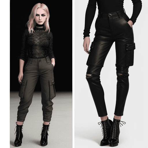 AI generated: A poised young woman stands with her hands in the pockets of her high-waisted, distressed khaki carg...