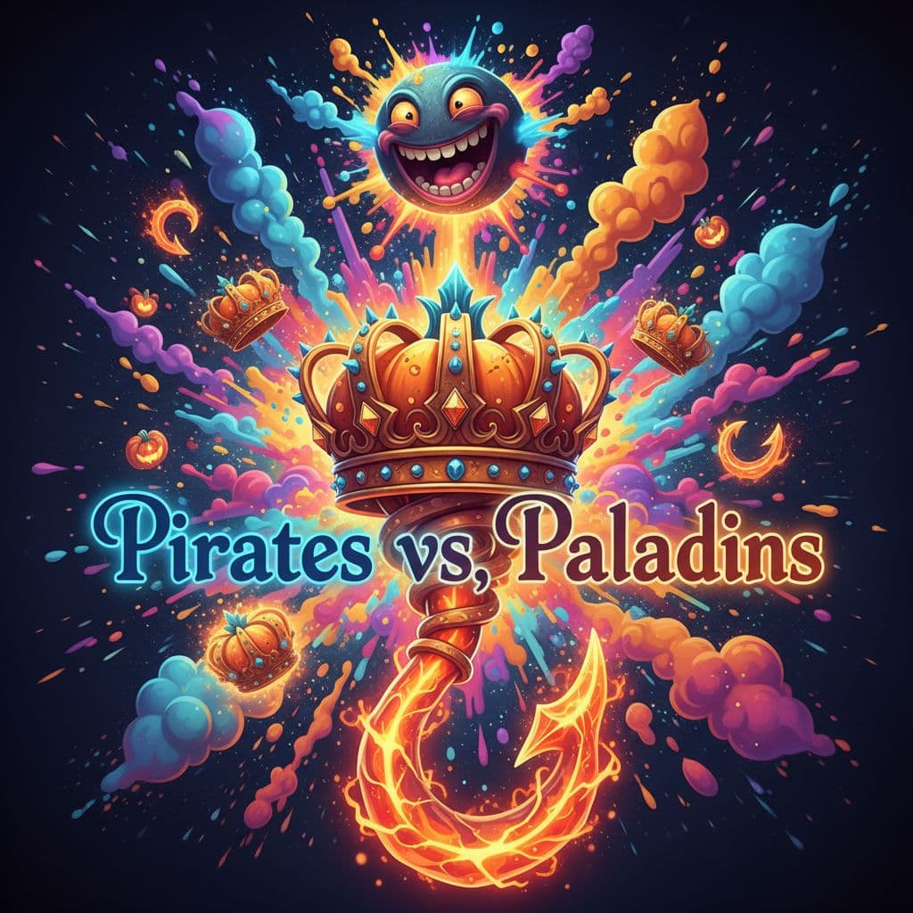 AI generated: Heraldic Steampunk Pirate Flag, featuring a glowing pumpkin crown of thorns, above a luminous fiery ...