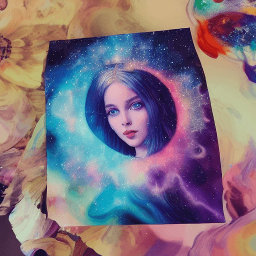 AI generated: ultra realistic photo portrait of Scarlett Leithold cosmic energy, colorful, painting burst, beautif...