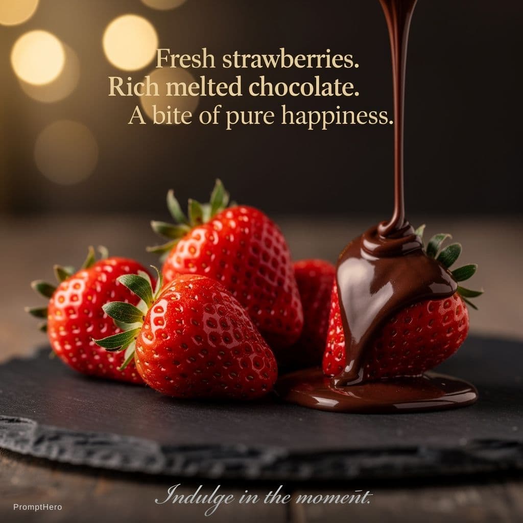 AI generated: Fresh strawberries.
Rich melted chocolate.
A bite of pure happiness.

Indulge in the moment.

