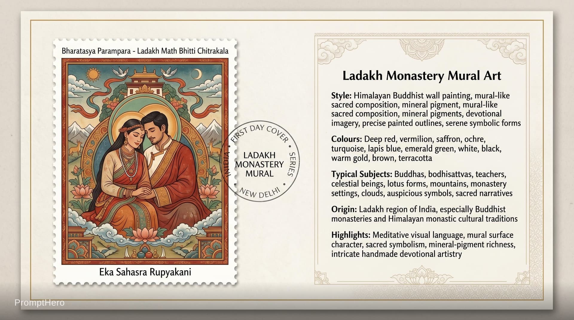 AI generated: Create a 16:9, 4K premium commemorative First Day Cover envelope inspired by India Post heritage des...