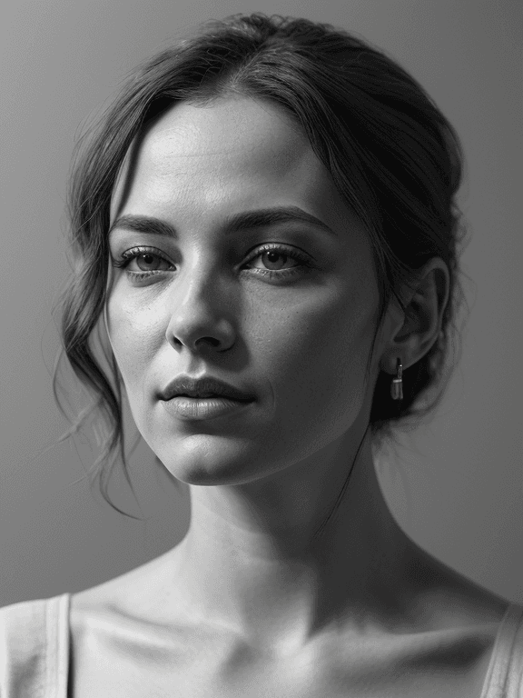 AI generated: Realistic,(greyscale, traditional media, sketch), portrait, 1girl, cover - perfect tone, style of dr...
