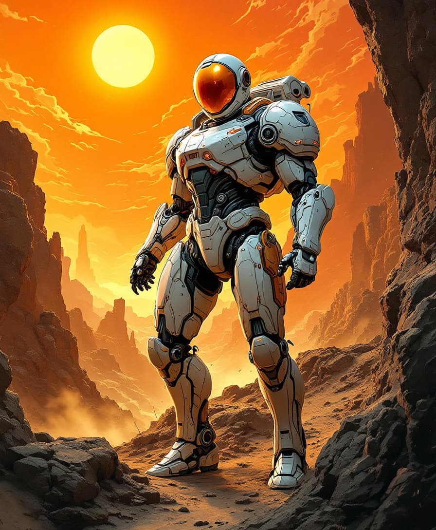AI generated: scifi artwork by roblunda mccallum, in the style of blink-and-you-miss-it detail, full body, dark wh...