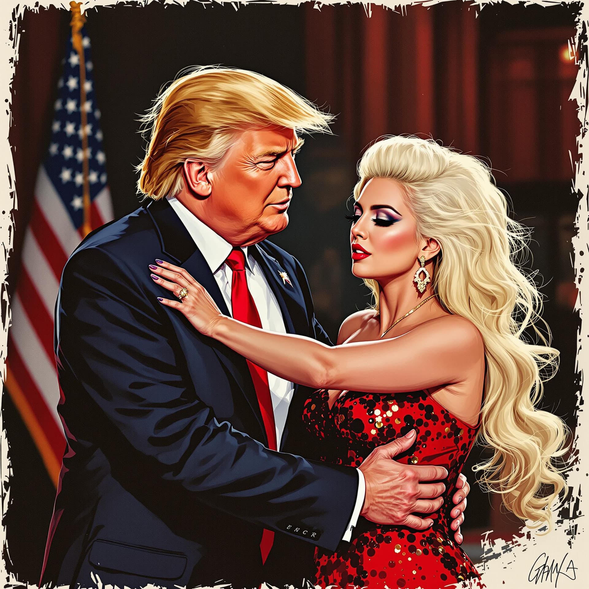AI generated: Trump is dancing with lady Gaga 