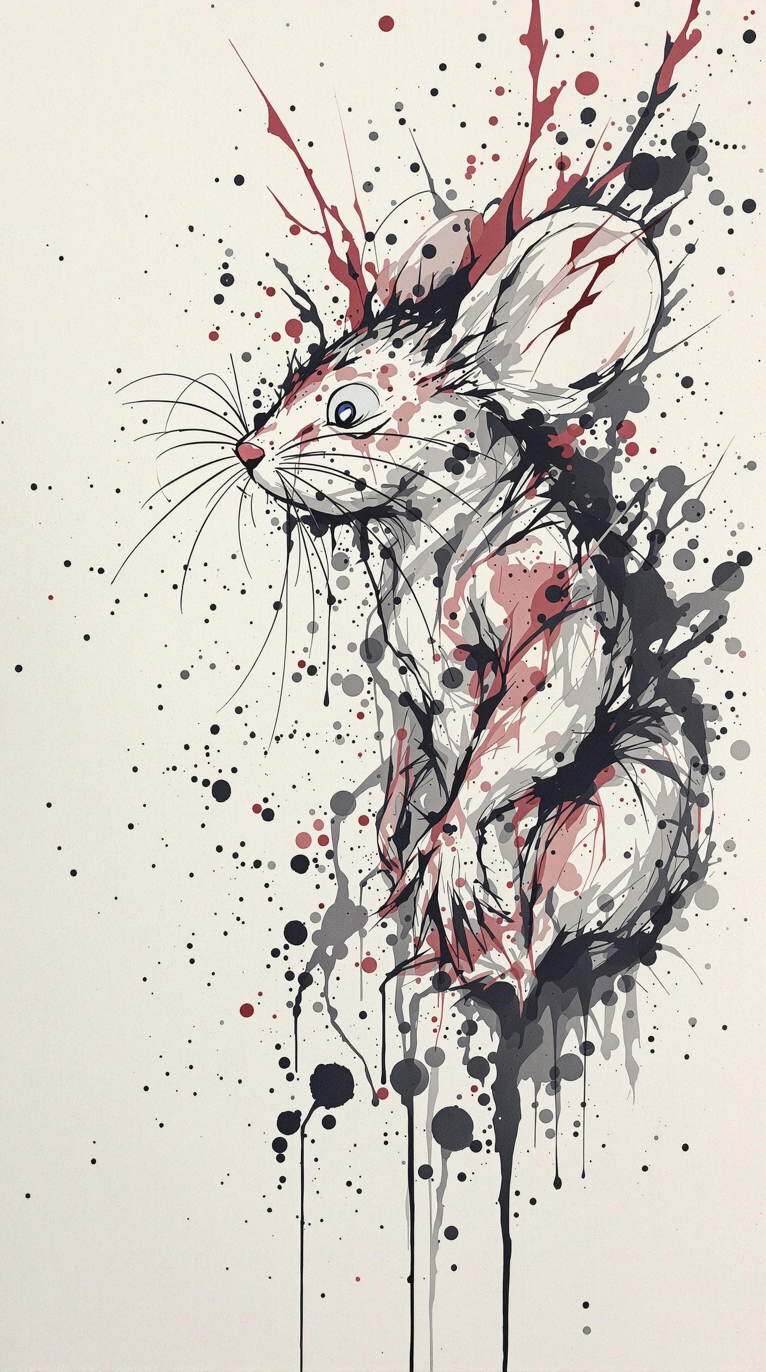 AI generated: Mouse, detailed,ink style,Ink splash art on the background,ink style,The whole is on the right，Ink w...