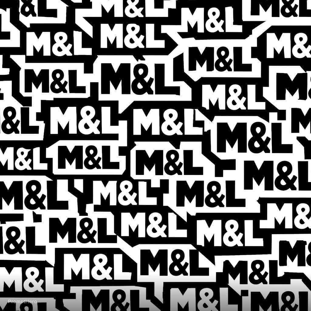 AI generated: create a pattern the text "M&L" in black on white. The pattern should fit exactly into itself on eve...