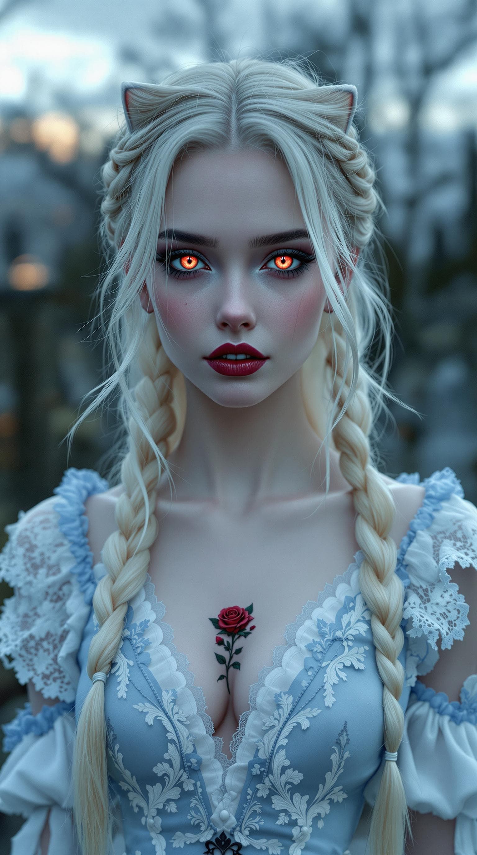 AI generated: a professional photo of a exceptionally of the most beautiful Russian vampire girl in the world, (ag...