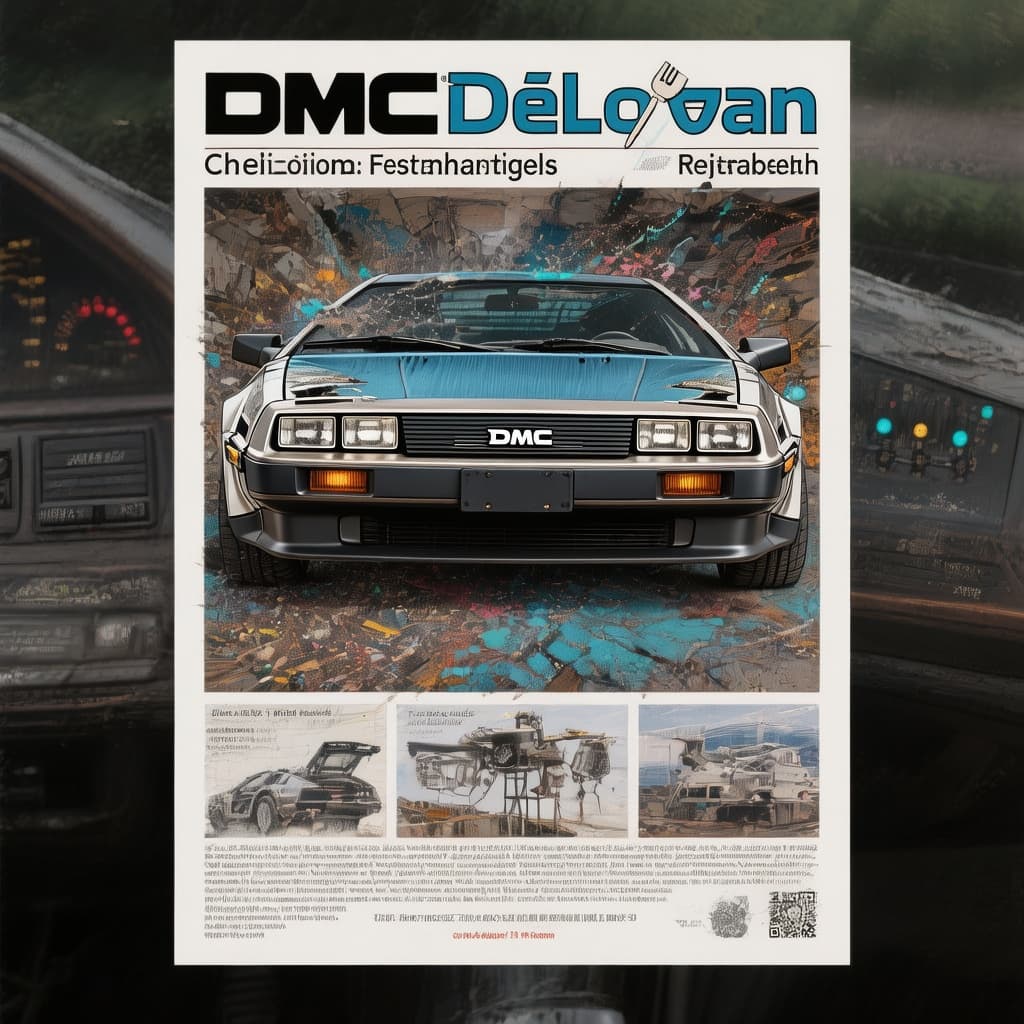 AI generated: Car poster printable a4 sheet version for a DMC DeLorean

