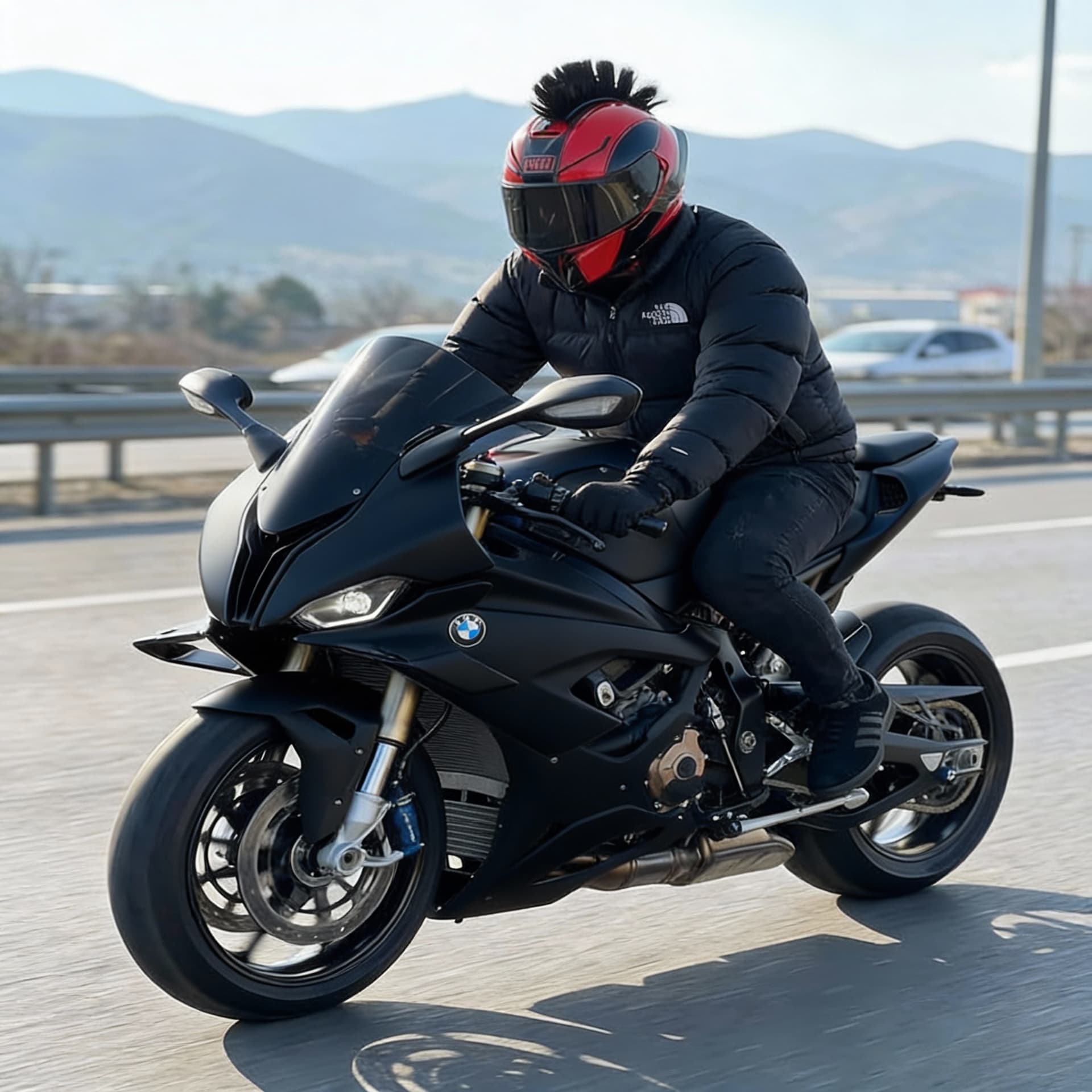AI generated: Make the bike M kit and fully black matte 