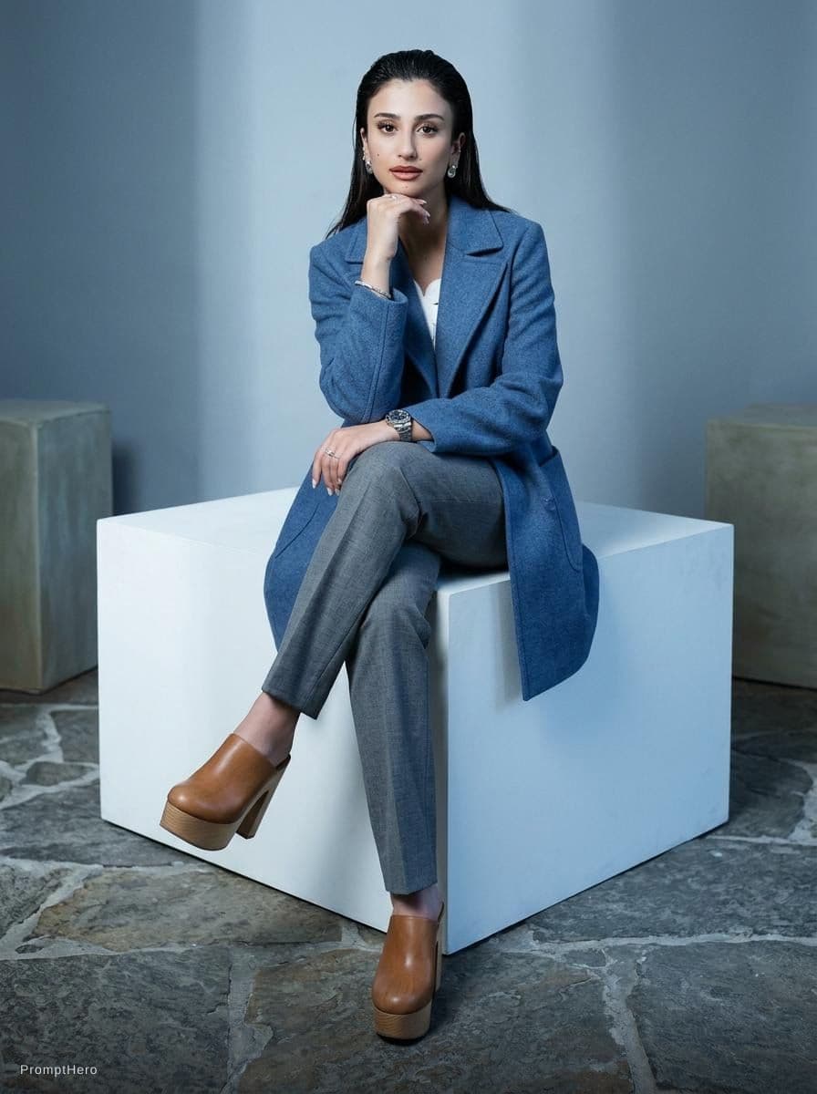 AI generated: sitting on top of a white cube, official jil sander editorial, blue and grey tones, trending on inte...