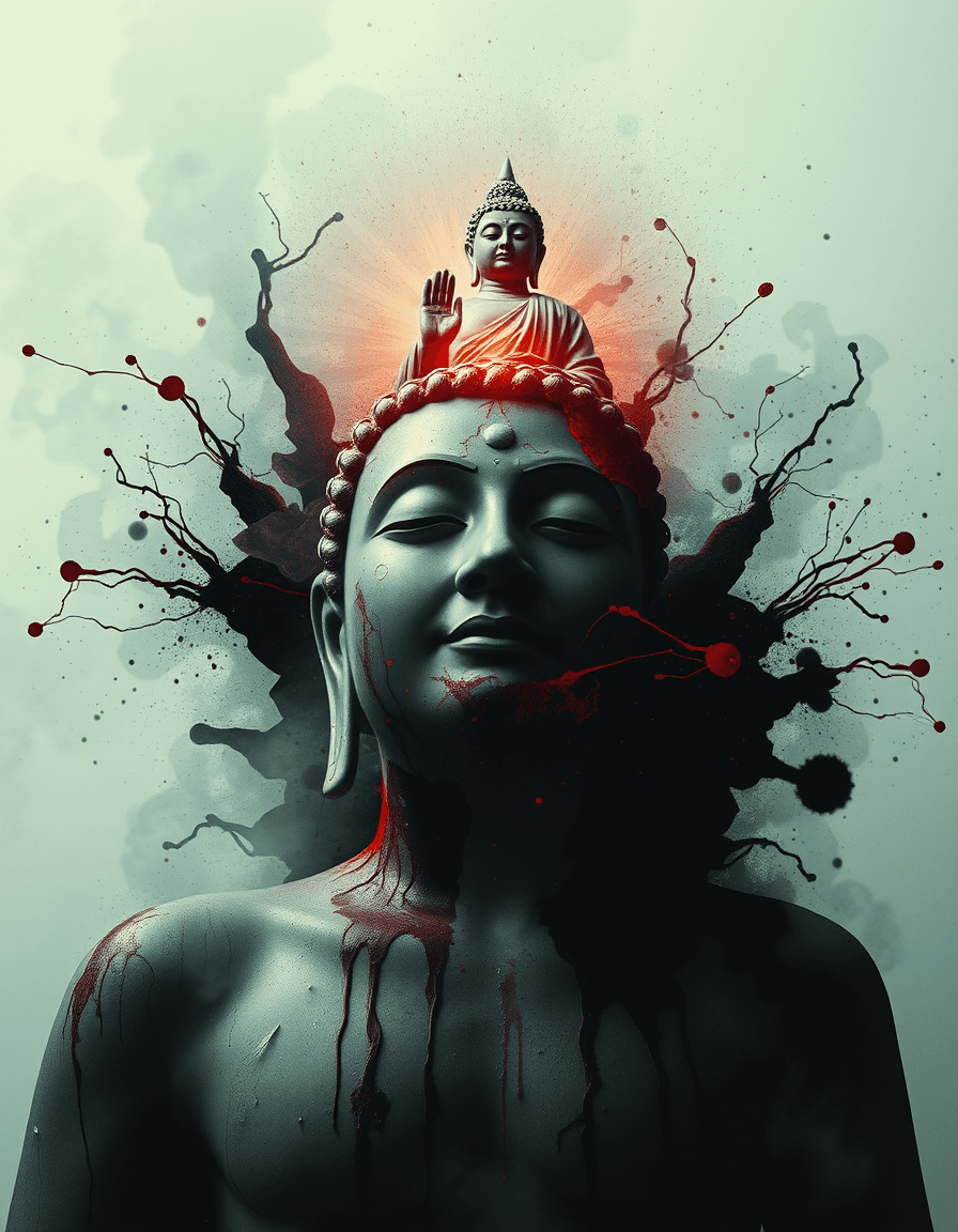 AI generated: Create an abstract, surreal, dystopian disturbing image showing the fear of nightmares returning. In...