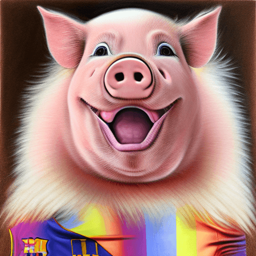 AI generated: Messi smiling with the pig, portrait, (1.1), painting_(middle), oil_painting_(middle), chalky_colors...